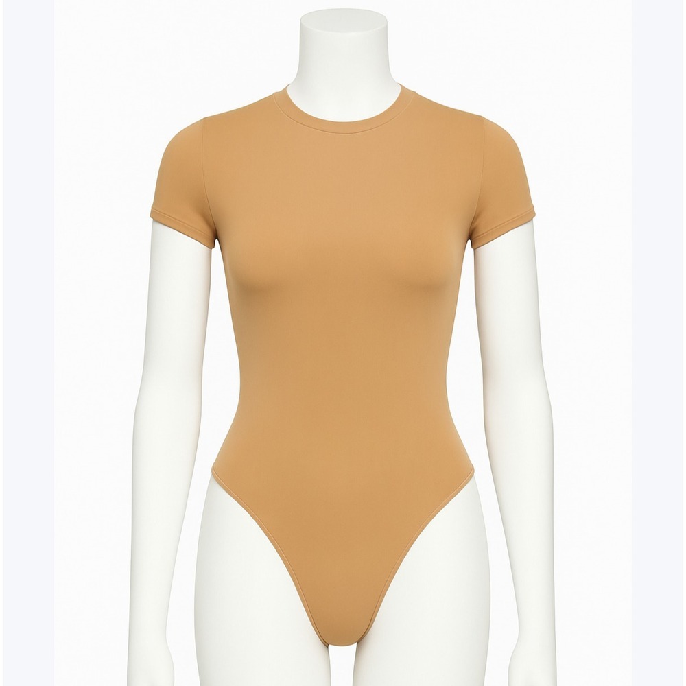Skims Fits Everybody Bodysuit Ochre Size XS Nude Sexy T Shirt Bodysuit Tight Top